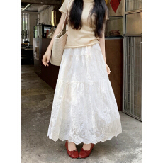 批发实拍松紧腰提花刺绣半身<b class='q'>裙</b>高腰a字百搭显瘦中长款<b class='q'>伞</b><b class='q'>裙</b>