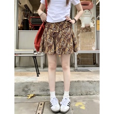 批发实拍～夏季复古印花高腰雪纺带腰带半身裙设计感小众短裙