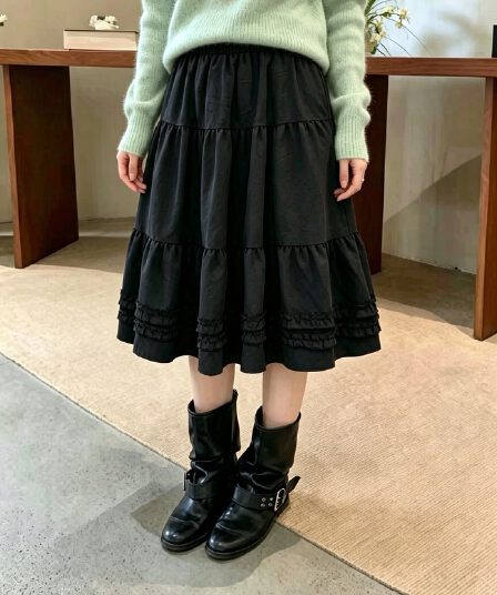 실사 한 부서 이른 가을 새로운 디자인 센스 프릴 케이크 드레스 반신 스커트