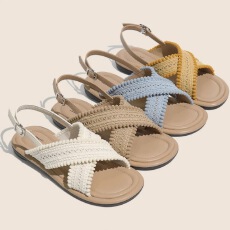 批发2025新款夏季<b class='q'>简约</b>凉鞋女鞋平底防滑针织交叉带货号