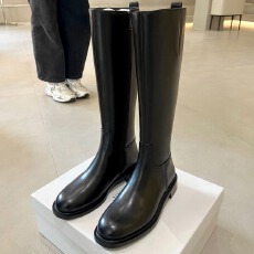 批发2025冬季新款<b class='q'>韩版</b>圆头粗跟侧拉链加绒高筒骑士靴女货号