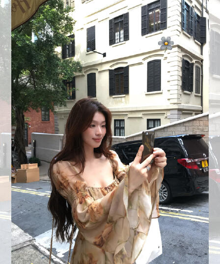 sya 크 사이 작은 웨스트 8 24 신제품 프랑스식 복잡한 고대 칼라 맨위 여성 가을 튜브탑 연꽃 잎 소매 꽃무늬 긴팔 작은 셔츠