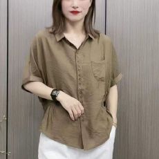 批发夏季新款女士衬衫短袖t恤上衣中老年妈妈装洋气减龄小衫雪纺