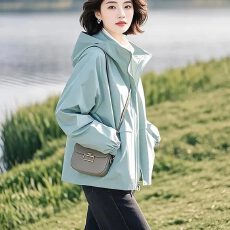 批发设计感连帽外套女休闲百搭户外运动防晒短上衣2026<b class='q'>春</b>秋新款浅绿色