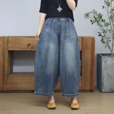 批发牛仔灯笼裤女松紧腰休闲百搭宽松显瘦夏季薄款阔腿九分裤女