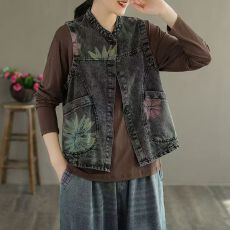 批发2024春新款欧货重工印花<b class='q'>牛仔</b><b class='q'>马甲女</b>春夏宽松洋气无袖外套时尚上衣