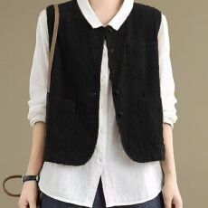 批发复古纯棉V领马甲针织背心2026春<b class='q'>夏</b>款宽松显瘦纯色马夹