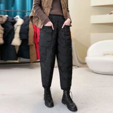 批发时尚洋气羽绒棉裤女外穿冬季通勤简约加棉休闲<b class='q'>哈伦裤</b>显瘦妈妈长裤