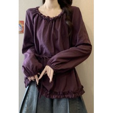 批发200斤大码设计感木耳边收腰<b class='q'>衬衫</b>女春新款胖mm宽松显瘦遮肉上衣女