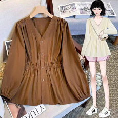 批发200斤<b class='q'>大码</b>女装设计mm新款减龄2026显瘦收腰早秋衬衫上衣宽松长袖