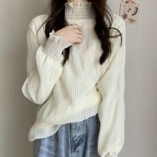 批发加绒<b class='q'>雪纺上衣</b>毛衣内搭女秋冬<b class='q'>大码</b>胖mm木耳边半高领长袖蕾丝打底衫