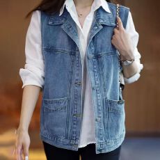 批发百搭刺绣牛仔马甲2026春秋新款宽松大码休闲口袋背心坎肩