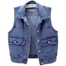 批发2026早春女士短款马甲韩版宽松显瘦坎肩翻领<b class='q'>设计</b>感牛仔无袖背