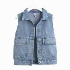 批发牛仔马甲女短款春夏秋冬新品简约大口袋无袖背心<b class='q'>百搭</b>宽松上衣开衫
