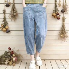 批发九分裤 <b class='q'>女</b> 牛仔裤淡色<b class='q'>哈伦裤</b><b class='q'>女</b>百搭休闲松紧腰设计感2026夏