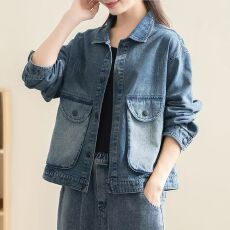 批发学院风设计感小众宽松<b class='q'>百搭</b>复古港味韩版叠穿牛仔外套上衣