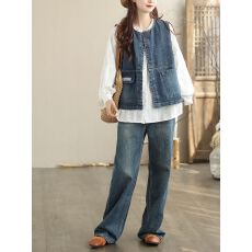 批发春秋新款时尚洋气女款时髦工装<b class='q'>设计</b>感牛仔马甲背心马夹坎肩外套女