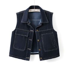 批发短款春秋新款<b class='q'>牛仔</b>复古<b class='q'>马甲</b>外套圆领宽松无袖坎肩<b class='q'>背心</b>百搭休闲上衣