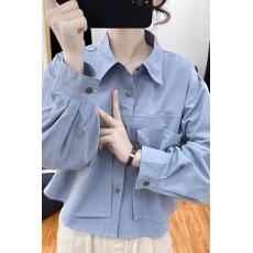 批发设计感短款纯棉长袖衬衫女polo领宽松减龄上衣2026新款打底衬衣春