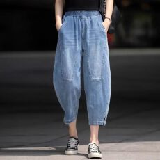 批发新款大码牛仔<b class='q'>裤</b>女<b class='q'>垮</b><b class='q'>裤</b>宽松显瘦哈伦<b class='q'>裤</b>八分<b class='q'>裤</b>萝卜<b class='q'>裤</b>女
