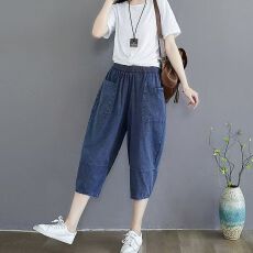 批发170斤可穿新款大码牛仔裤女垮裤宽松显瘦<b class='q'>哈伦</b>裤<b class='q'>七分裤</b>