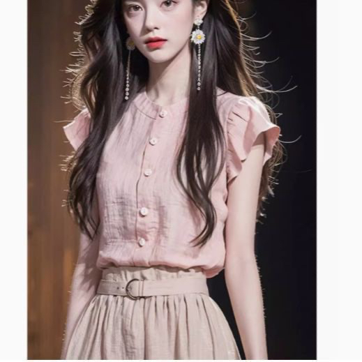 프랑스식 작은 날다 소매 셔츠 여름 디자인 새로운 센스 작은 대중 아름다운 고유 한 Chic 아름다운 작은 셔츠 맨위 여성 트렌디