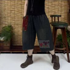 批发180斤大码女装刺绣复古牛仔新中式洗贴布绣<b class='q'>哈伦</b><b class='q'>牛仔裤</b>