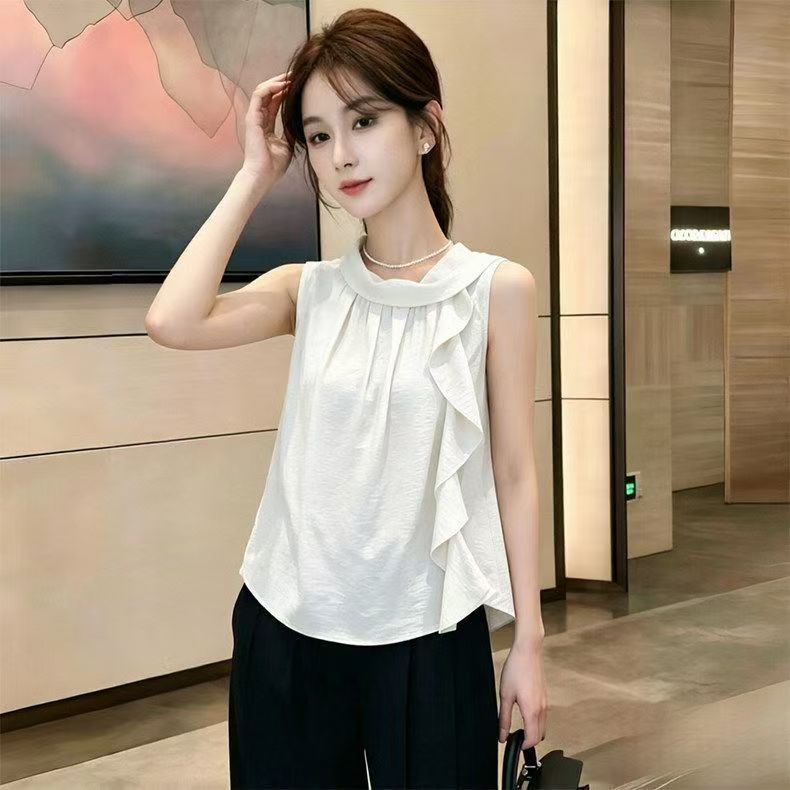 불규칙 여름 새로운 a 글꼴 민소매 풀오버 단색 플리츠 조끼 여성 빅 사이즈 루즈핏 다용도 2026