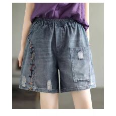 批发大码女装夏季薄新款宽松<b class='q'>哈伦</b>刺绣牛仔短裤