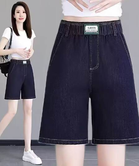 데님 반바지 여성 여름 얇은 스타일 2025 새로운 허리밴드 빅 사이즈 지방 mm 루즈핏 스트레이트 오부 바지