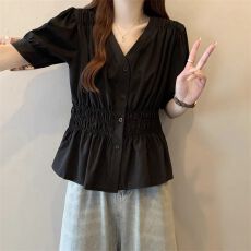 批发200斤大码女装胖mm夏2026纯色<b class='q'>衬衫</b>短袖<b class='q'>t</b><b class='q'>恤</b><b class='q'>气质</b>遮肚子休闲v领上衣