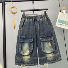 批发230斤可穿夏季新款宽松潮牌牛仔短裤女百搭大口袋工装五分中裤