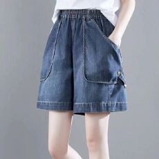 批发200斤大码<b class='q'>松紧腰</b>休闲牛仔短裤女夏季薄款宽松高腰A字阔腿裤热裤潮