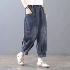 批发春夏款<b class='q'>大码</b>宽松休闲时尚文艺百搭绣花哈伦老爹牛仔裤