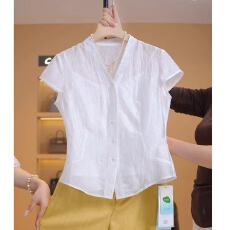 批发大码2026年夏季新款时尚无袖薄款衬衫女短款收腰<b class='q'>设计</b>感V领衬衣潮