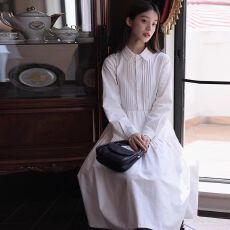 批发polo翻领短袖衬衣裙女春秋季小众设计收腰高级感长款连衣裙