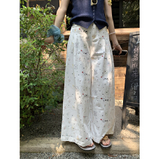 批发馨帮帮 小动物印花高腰<b class='q'>休闲裤</b>女甜美可爱百搭长裤高腰直筒阔腿裤