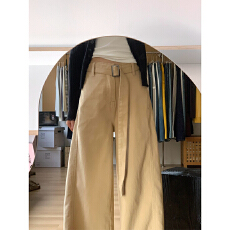 批发美式复古腰带卡其<b class='q'>色</b>阔腿牛仔裤女2025新款高腰宽松显瘦垂感<b class='q'>休闲裤</b>