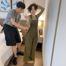 批发秋季一整套ootd穿搭<b class='q'>套装</b>韩系慵懒风长袖针织上衣复古<b class='q'>牛仔</b>背带裤子