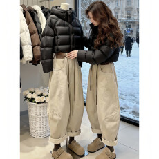 批发卡其色<b class='q'>牛仔</b>裤女春秋2026新款<b class='q'>哈伦</b>萝卜裤小个子九分高腰显瘦弯刀裤