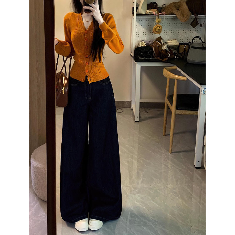 봄 가을 품격 전체 집합 ootd 순수한 욕망 착용 가져 가라. 스웨터 니트 오픈 가디건 청바지 자이언트 잘 생긴 ~ 중 투피스 슈트