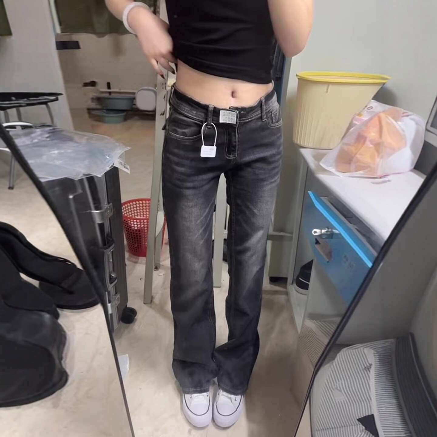 아메리칸 vintage 블랙 회색 부츠컷 청바지 여성 가을 겨울 몸매 가꾸기 슬림해 보이는 레트로 마 오래된 로우 웨이스트 롱 바지