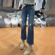 批发破洞高腰弹力微喇牛仔<b class='q'>裤</b>女2026秋季新款显瘦<b class='q'>百搭</b>洋气九分喇叭<b class='q'>裤</b>子
