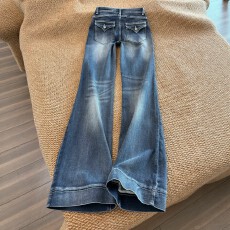 批发美式高街微喇直筒牛仔<b class='q'>裤</b>女秋季新款低腰弹力遮胯显瘦修身喇叭长<b class='q'>裤</b>