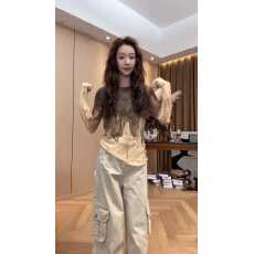 批发<b class='q'>时尚</b>网纱防晒打底衫百搭工装裤女两件套套装