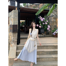 批发实拍 夏新款波西米亚不规则流苏马甲上衣<b class='q'>女</b>度假风半身裙套装