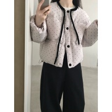 批发有报告2025冬新韩系<b class='q'>甜美</b>波点拼丝绒羽绒服女加厚减龄保暖外套