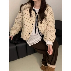 批发韩系冬季休闲百搭保暖加厚波点灯芯绒羽绒服短外套女夹克上衣