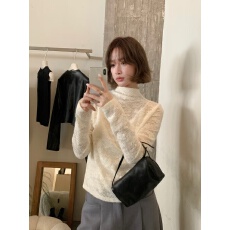 批发韩系花朵半高领微透<b class='q'>蕾丝</b>小衫女2025冬季休闲百搭叠穿内搭上衣