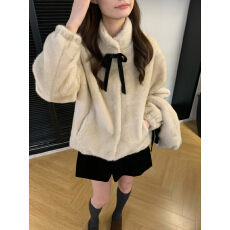 批发韩系冬款<b class='q'>甜美</b>气质蝴蝶结精致显瘦宽松羽绒外套有检测报告